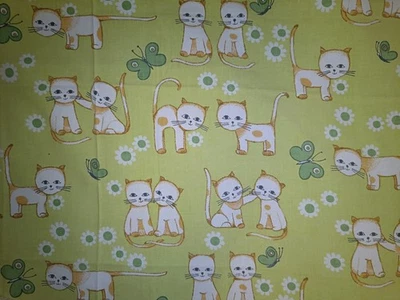 Katzen Stoffrest grün Vintage 80er Nähen Patchwork Quilten Kinderstoff - Bild 1 von 2