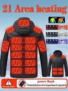 21 Áreas Hombres Chaqueta Calefacción USB Chaleco Calefacción Eléctrica Invierno Exterior Abrigo Cálido - Imagen 1 de 27