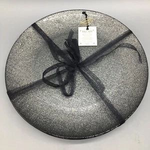 x4 Akcam Turkish Glass Dinner Plate Set Silver Graphite Sparkle Glitter 11” NEW - Picture 1 of 5