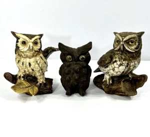 Vintage (3) Eulen Norleans große gehörnte Eule Keramik Porzellan Figur Holz geschnitzt - Bild 1 von 17
