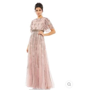Mac Duggal 93582 EMBELLISHED FULL LENGTH LAYERED SLEEVE GOWN Sz 10 Vintage Rose - Picture 1 of 13