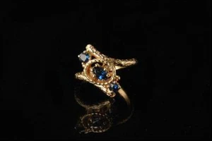 VINTAGE MODERN STYLE 3 SWISS BLUE TOPAZ DIAMOND 14K GOLD RING - Picture 1 of 5