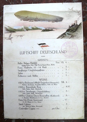 ALLEMAGNE : COPIE D'UN MENU A BORD DU ZEPPELIN DU 14 AVRIL 1911 - PAPIER CARTON - Photo 1/2
