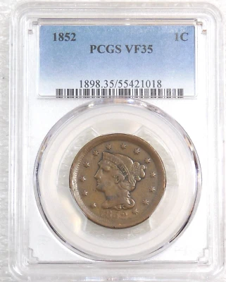 1852 Braided Hair Large Cent PCGS VF35 Nice Luster Just Graded New Holder #SB49 - Image 1 of 4
