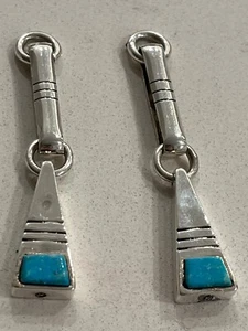 Old pawn sterling silver paperclip to turquoise drop jewelry parts DIY 101122fH - Picture 1 of 5