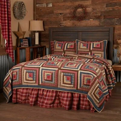VHC Brands Rustic Luxury TWIN Quilt Blue Patchwork Braxton Cotton Bedroom Decor - Image 1 of 2