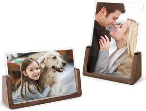 Picture Frame 2 Pack - Rustic Wooden Photo Frames with Walnut Wood Base - Picture 1 of 12