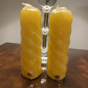 Vintage Twisted Yellow Pillar Candle 7.5” Made In Poland Never Used - Picture 1 of 10