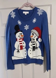 Carolyn Taylor Langarm Pullover, 100% Acryl, Schneemann Paar, Größe S - Bild 1 von 10
