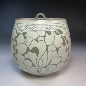 Contenedor de agua japonés Mizusashi patrón arabesco utensilios de té Karakusa JP - Imagen 1 de 20