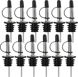 12 Pack Liquor Pour Spout Stainless Steel Classic Bottle Pourers with Rubber Du - Picture 1 of 7