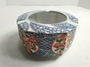 Vintage  Kaishu Mark Hand Painted Hexagon Asian Porcelain Ashtray - Picture 1 of 7