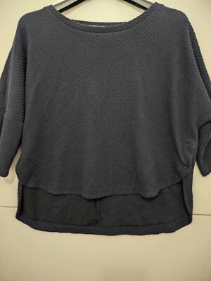 Deletta Top 女式 M 长袖束腰宽方格高低编织纹理放松 — 第 1/4 张图片