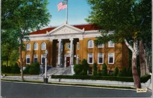 Postal de Cheyenne, Wyoming de la década de 1950 "La hermosa biblioteca Carnegie" cromada - Imagen 1 de 2