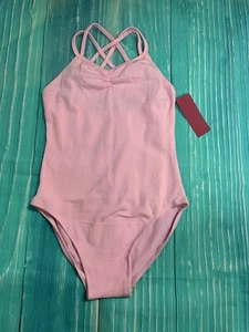 Size 14 Pink Criss Cross Dance Gymnastics Dress Up Bodysuit Leotard NWT - Picture 1 of 4
