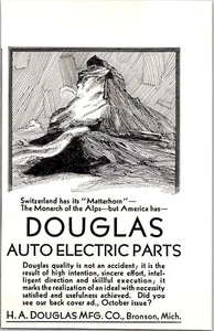 PRINT AD 1931 H A Douglas Auto Electric Parts Switzerland Matterhorn SMALL 3x4 - Picture 1 of 3