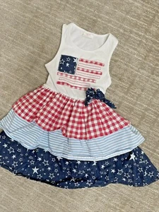 American Flag 4T Toddlers Dress Patchwork Flag Dress Young and Awesome - Picture 1 of 11