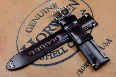 Horween Shell Cordovan No.8 Burgundy Half Padded Leather Watch Strap - Bild 1 von 4