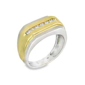 9ct White & Yellow Gold 0.25ct Diamond Set Signet Ring - Size M - Picture 1 of 4