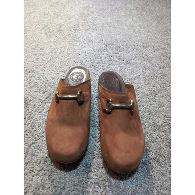 Penelope Chilvers Brown Suede Leather Clog Mules Buckle Heel Shoes Sz EU 38 7.5 - Image 1 of 4