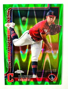 2025 Topps Chrome Tanner Bibee GREEN LAVA Refractor Card SP #/99 Guardians! - Picture 1 of 3
