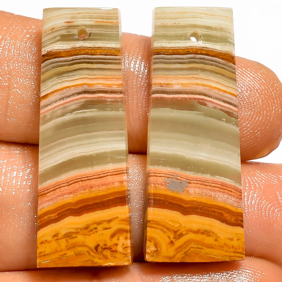 Banded Calcite Fancy Cabochon Drilled Gemstone Pair 29 Ct 30X11X3mm DE-126 - Image 1 of 1