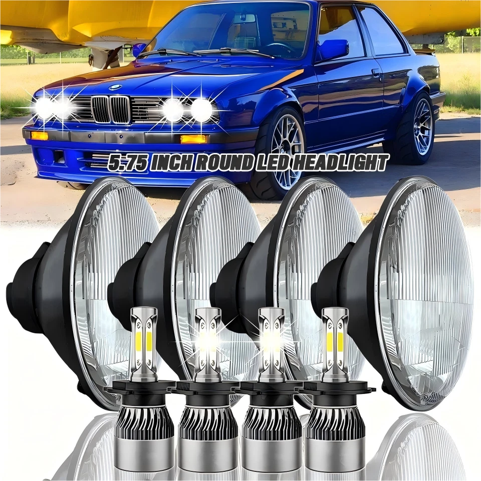 4 faros LED 5-3/4 5,75" con luces H4 para BMW 325i 528i 535i 735i E30 Foto 1 de 4