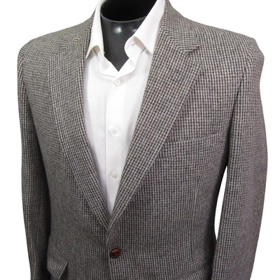 Stafford Tweed Sport Coat 40L Beige Houndstooth Wool Single Vent Vintage - Image 1 of 4