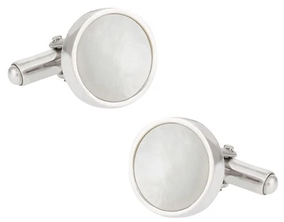 Solid Sterling Silver Mother of Pearl Round Cufflinks with Presentation Jewel... - Image 1 of 4