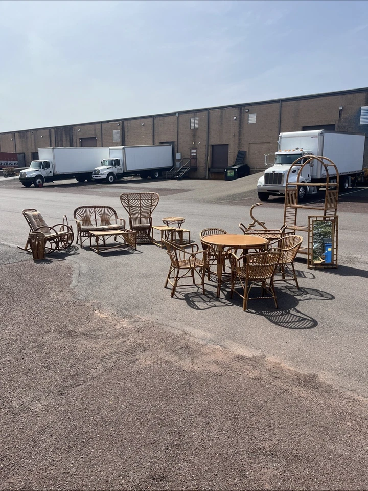 Juego de muebles de mimbre de bambú para patio Gio Ponti italiano vintage de los años 70 - Juego de 19 piezas Foto 1 de 4