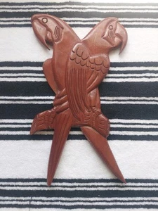 Hand Carved Wooden Parrot Duo Wall Plaque 11.25" - Picture 1 of 2