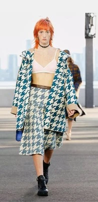 COACH HOUNDSTOOTH HOODEDRAIN COAT FALL  CAGOULE TEAL/CREAM $ 695 BONNIE CASHIN - Image 1 of 4