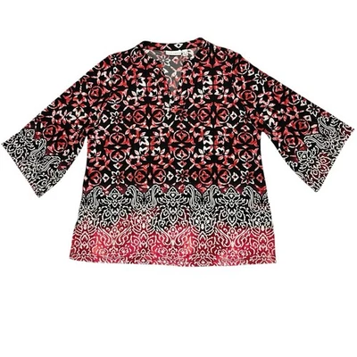 Top túnica Susan Graver tejido líquido mujer grande multicolor abstracto manga 3/4 Foto 1 de 4