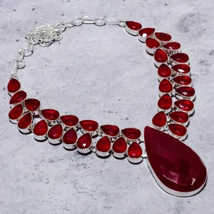 Ruby(Simulated) Gemstone Handmade 925 Sterling Silver Jewelry Necklace 18" E739 - Picture 1 of 3