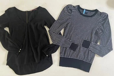 LOTE de suéter Zara & French Connection talla S ~ túnica negra y manga abullonada a rayas Foto 1 de 4