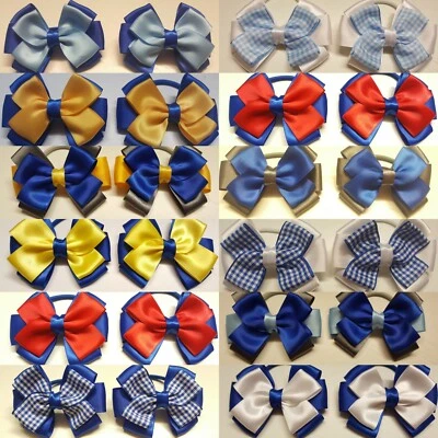 GIRLS SCHOOL UNIFORM BOW BOBBLES /CLIPS LOTS OF SCHOOL COLOURS - 1 PAIR HANDMADE - Image 1 of 3