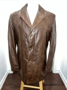 VINTAGE GRAIS Nappaleder Engelshaut braun LEDERJACKE GR. 40 lang TOP - Bild 1 von 18