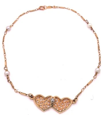 14 Karat Yellow Gold 9.5 Inch Fancy Link with Pearls and Round Diamond 101-972 - Image 1 of 4