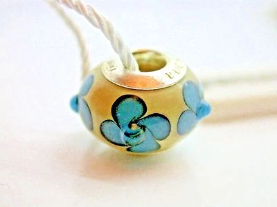 .925 PLATA ESTERLINA PERSONA BEIGE FLORES AZULES PRONUNCIADAS JARDÍN MURANO B20 Foto 1 de 3