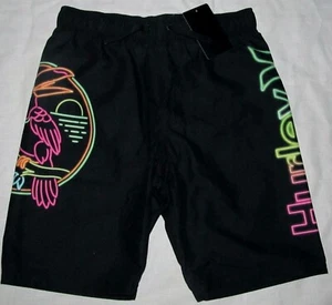 New Hurley Kids Black Neon Boardshorts Swim Shorts Youth Boys Size Medium 8 10 - Picture 1 of 4