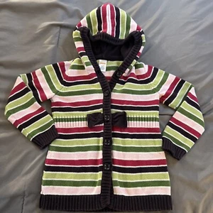 Girl's Gymboree Striped Long Cardigan Hooded Sweater Size Small 5-6 - Picture 1 of 9