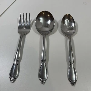Set Of 3 Oneida Community CHATELAINE Stainless Large Serving Spoons & Meat Fork - Picture 1 of 19