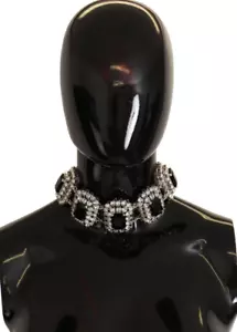 DOLCE & GABBANA Necklace Silver Chain Black Clear Crystal Choker Pendant $2600 - Picture 1 of 9