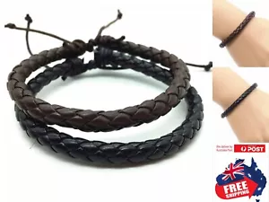 Adjustable Fashion Men Women PU Leather Bracelet Wristband Bangle Punk 1pc - Picture 1 of 3