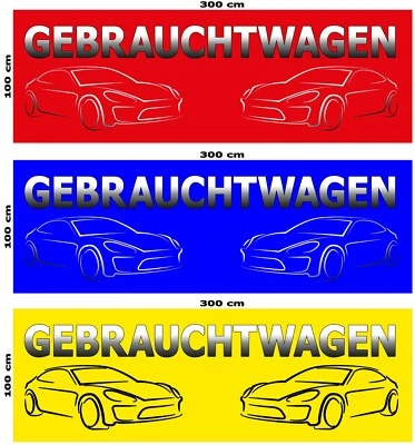 FELIXFLAGGEN Banner Gebrauchtwagen Spannband 300 x 100 cm Ankauf Verkauf Werbung Fahne GW1