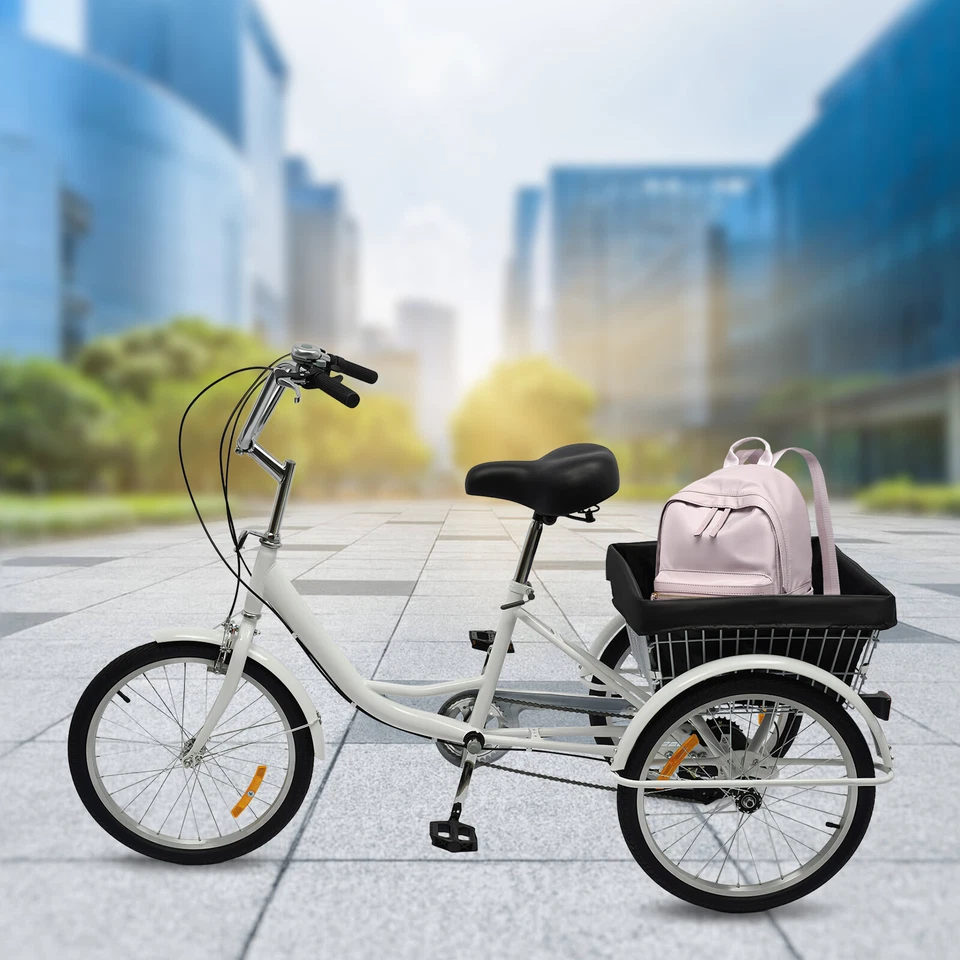 Moderne 20 Zoll Dreirad 3 Rad 8 Gang Sportfahrrad Trike Cruise mit Korb Weiß - Bild 1 von 4