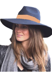 BNWOT HOBBS - 100% Wool Navy Blue Fedora Hat - Picture 1 of 9