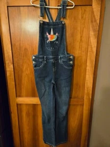 Cat & Jack Girls 7/8 Unicorn Denim Overalls - Picture 1 of 3