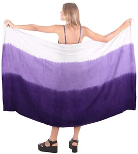 LA LEELA Rayon Bathing Towel Women Wrap Sarong Tie Dye 78"X43" Purple_5237 - Picture 1 of 3