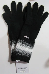 Women's Calvin Klein Winter Gloves Black Gray and White NWT - Picture 1 of 3